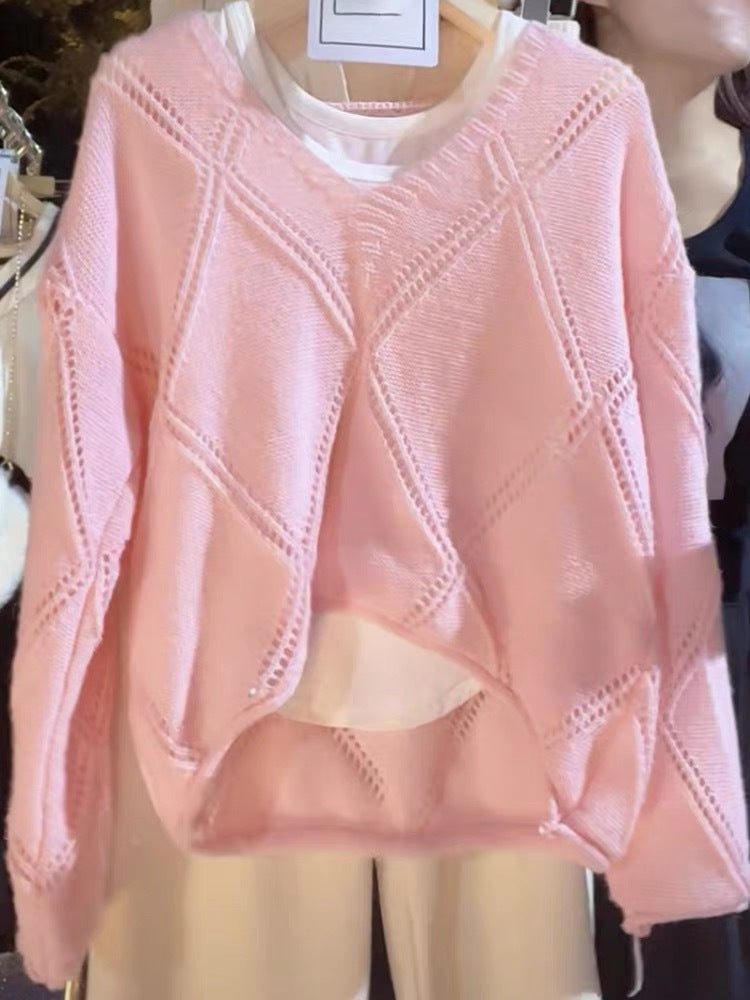 Casual knit sweater for women with air stitch pattern Lune London