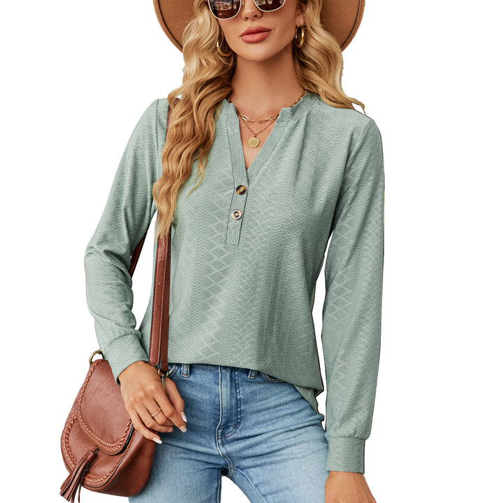 Women's long sleeve t-shirt with trendy Henley neckline and structured design Lune London