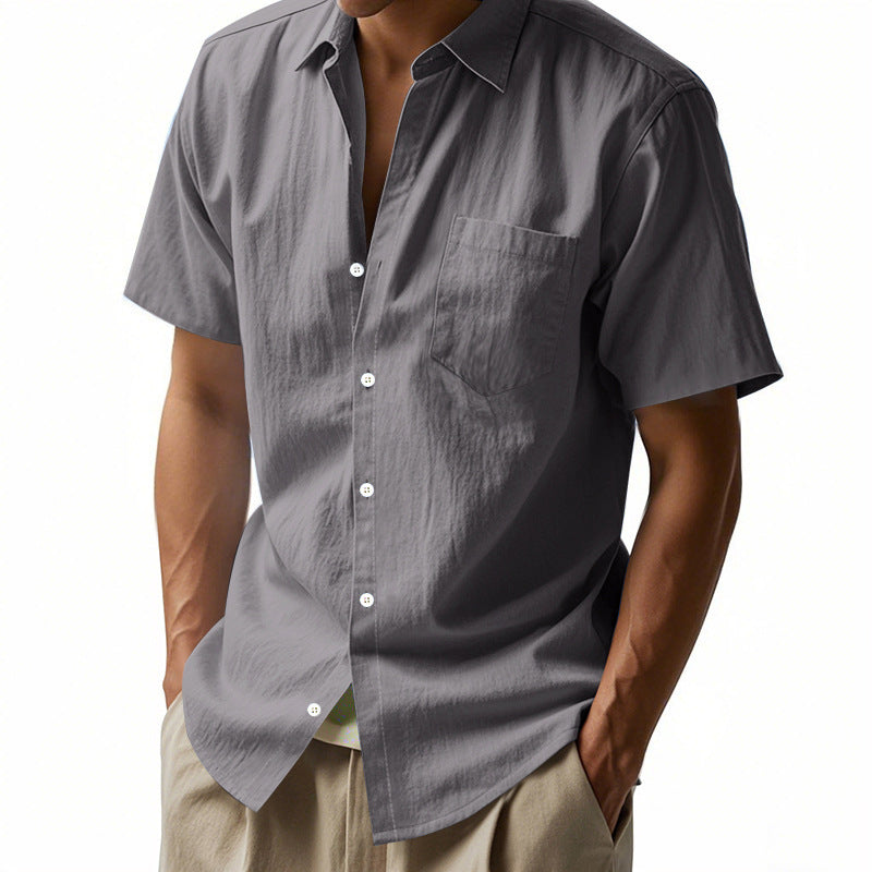 Short sleeve linen shirt for men with structured design and practical chest pocket Lune London