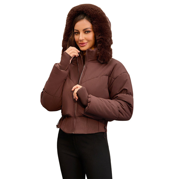 Women's Cropped Down Jacket with Removable Hood and Faux Fur Trim Lune London