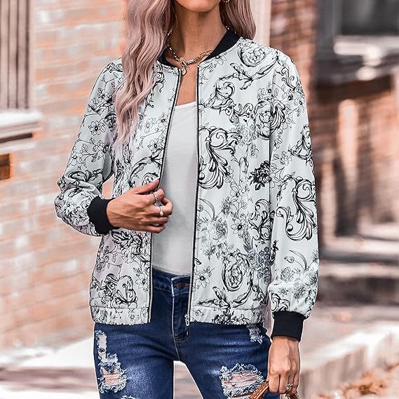 Women's bomber jacket with floral pattern and elastic edges Lune London