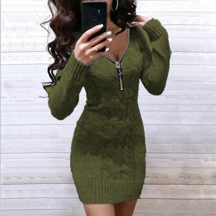 Robe tricotée pour femmes avec fermeture éclair et motif sophistiqué Chic & Stil