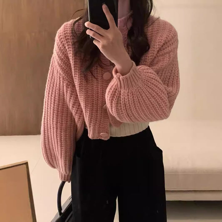 Thick knit jacket for women with oversized sleeves and button details Lune London