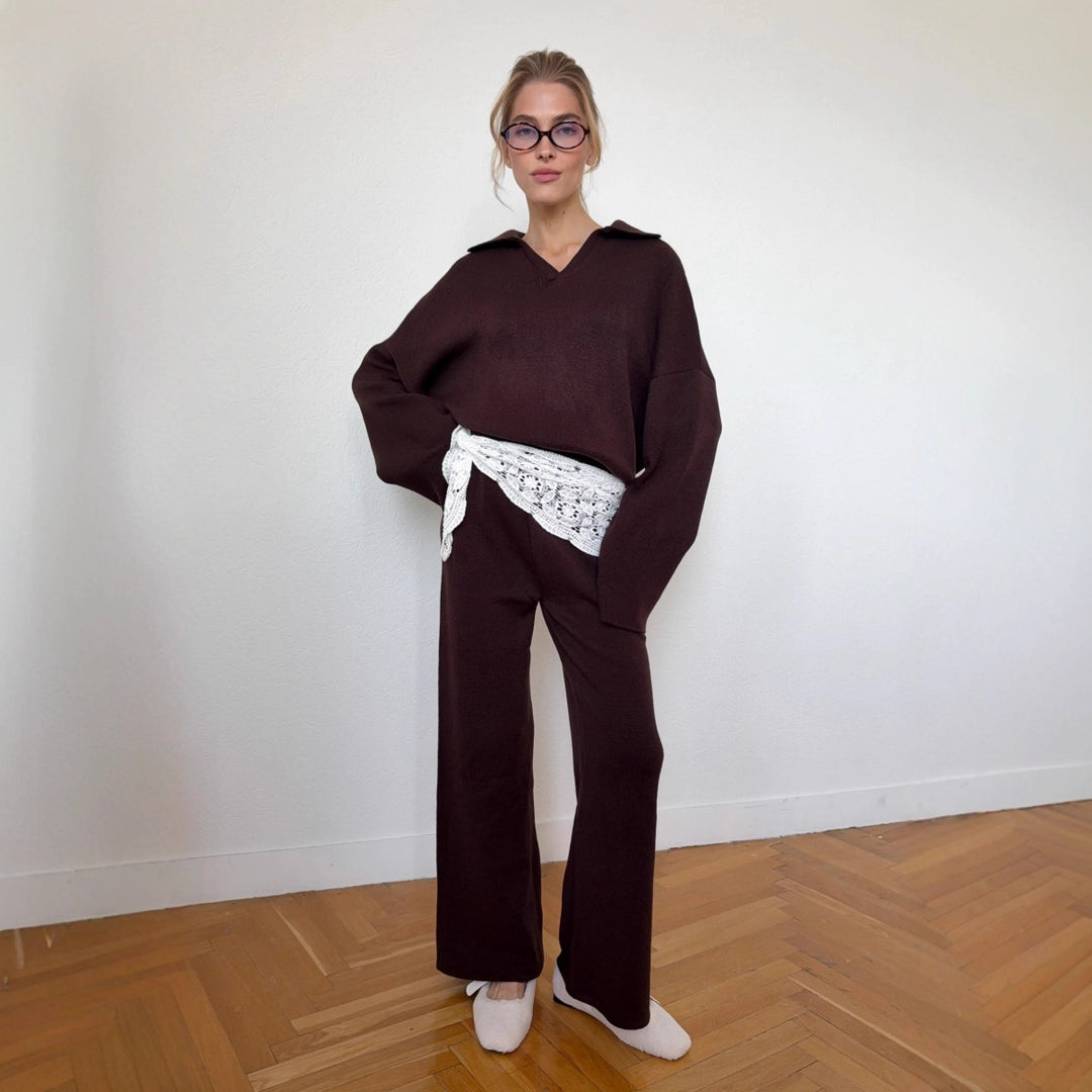 Ensemble de tricot décontracté pour femmes avec coupe ample et élégante en V