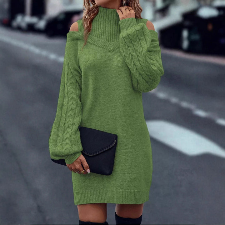 Knit dress for women with off-shoulder design and complex twisted pattern structure Lune Londonl