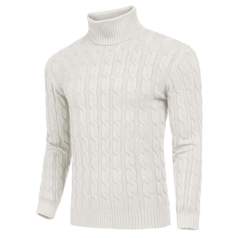 Knit sweater for men with high collar and cable knit pattern Lune London
