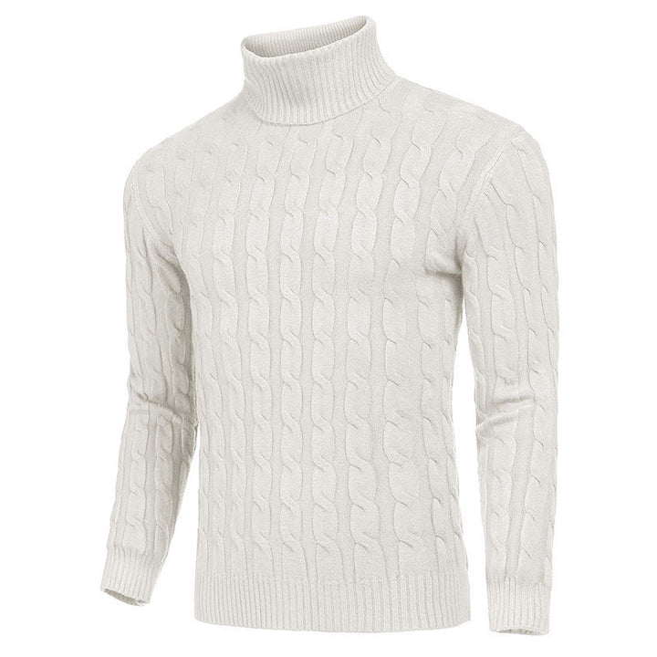 Knit sweater for men with high collar and cable knit pattern Lune London