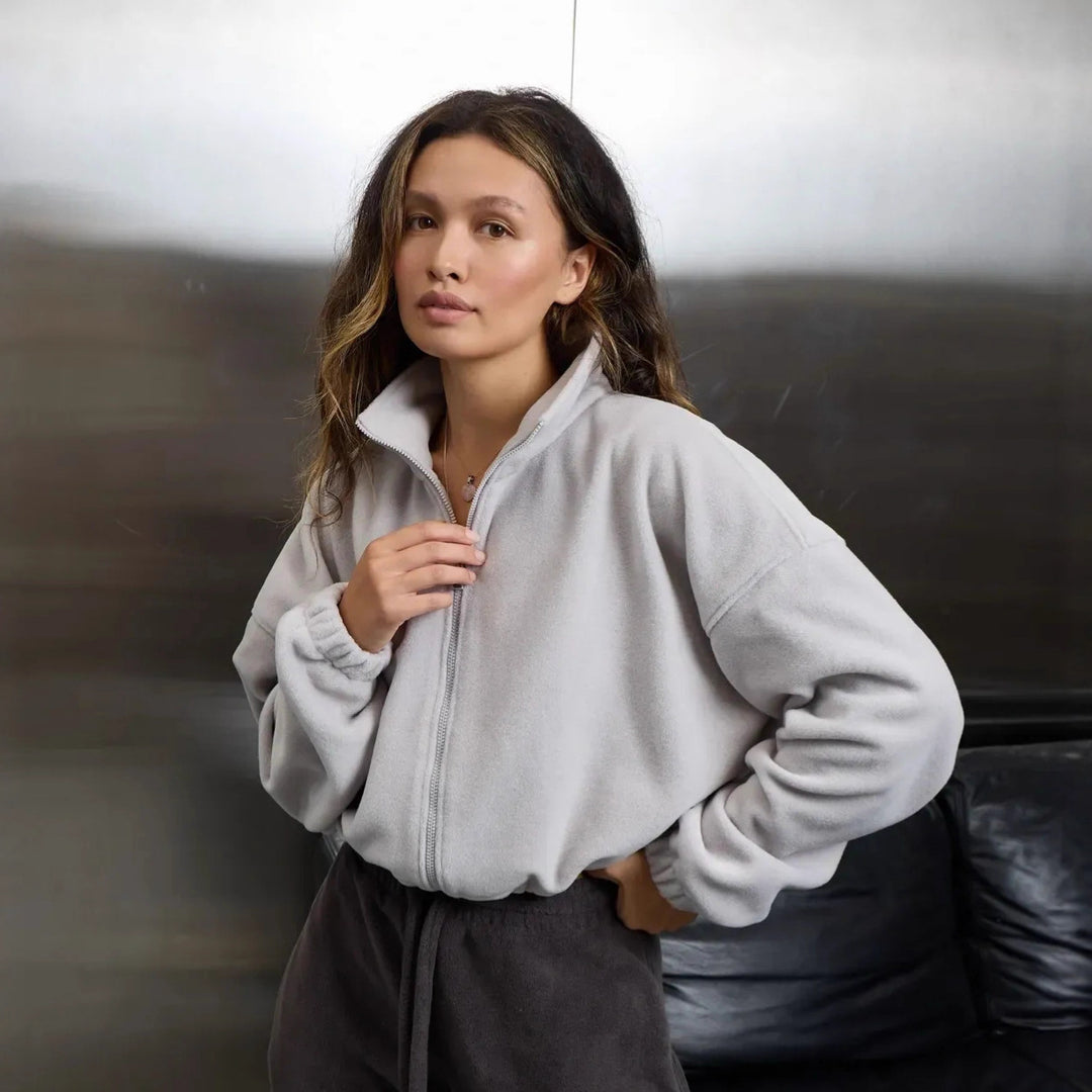 Ladies Relaxed-Fit Fleece Jacket with High Collar and Full Zip Lune London