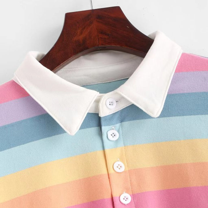 Women Cropped Polo Shirt with Colorful Stripes and Loose Fit Chic & Stil