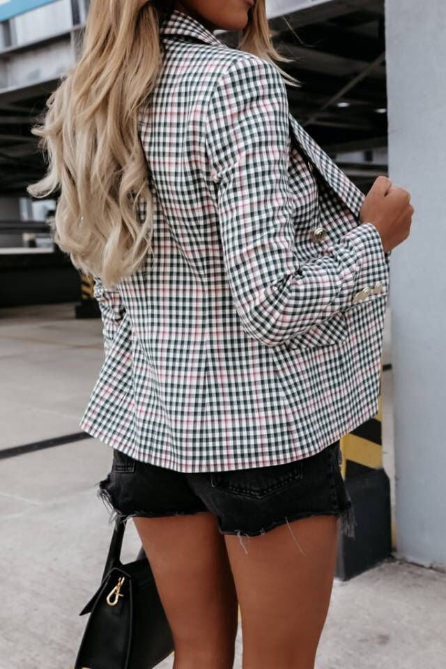 Ladies Trendy Chic Checked Blazer