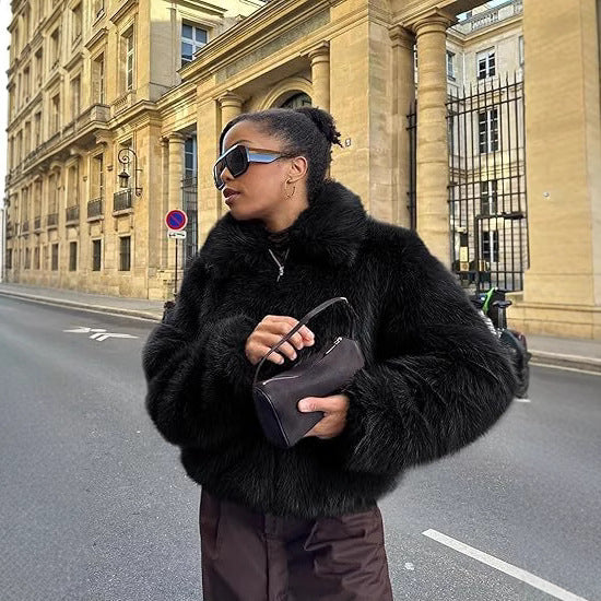 Ladies Designer Faux Fur Jacket Lune London