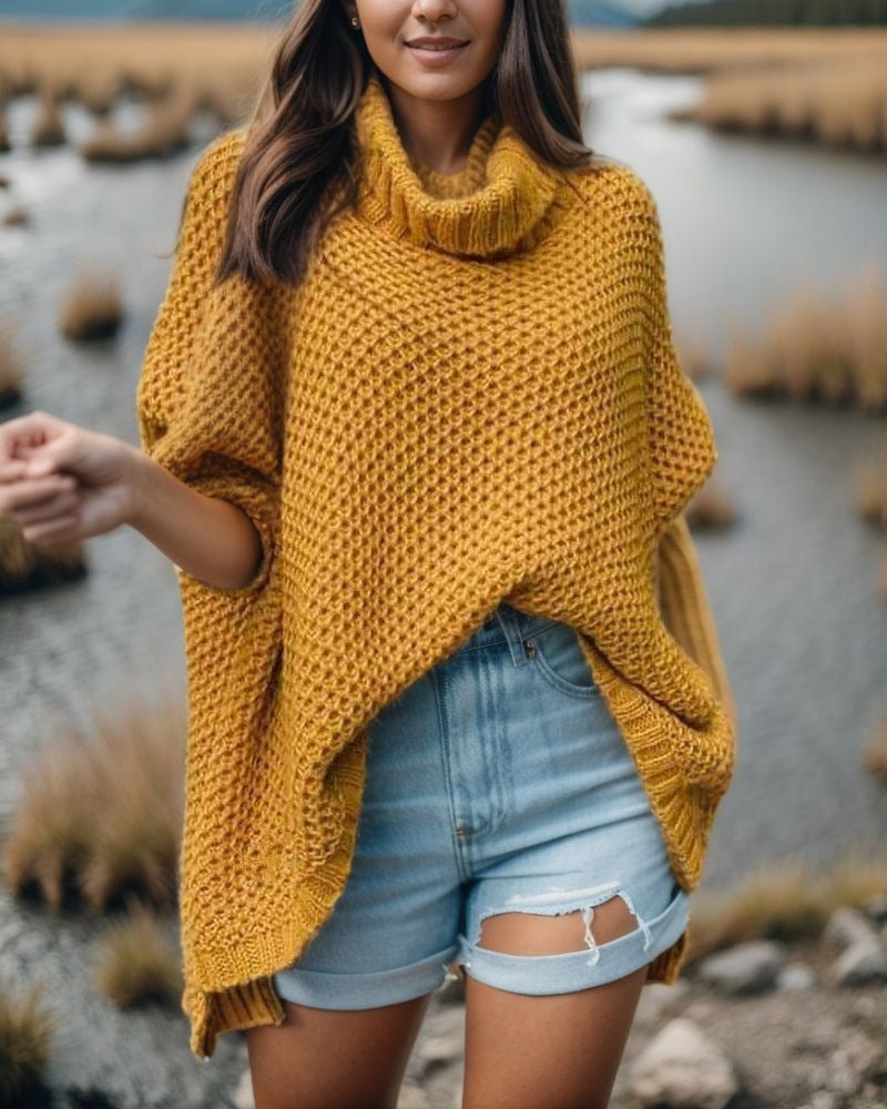 Pull en tricot décontracté pour femmes avec col montant et design texturé Chic & Stil
