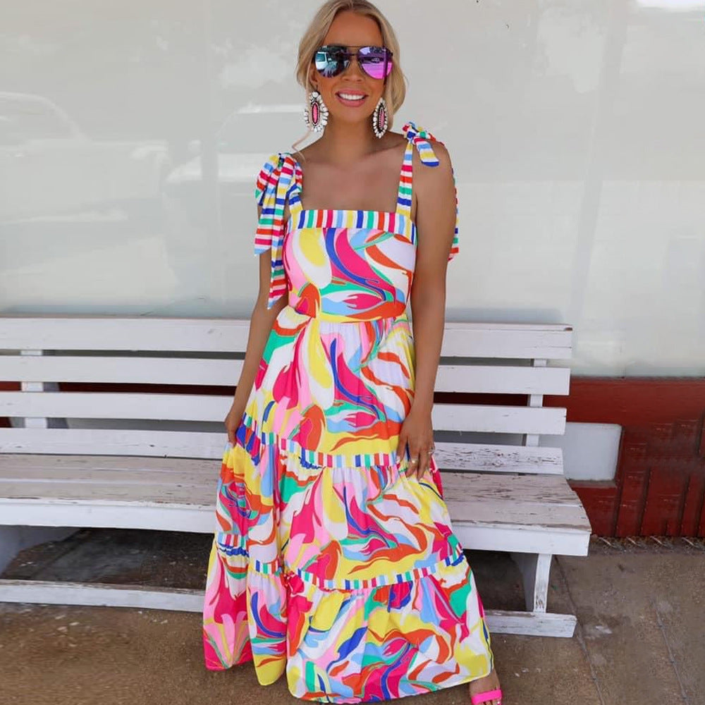 Bohemian maxi dress for women with stacked ruffle details Lune London