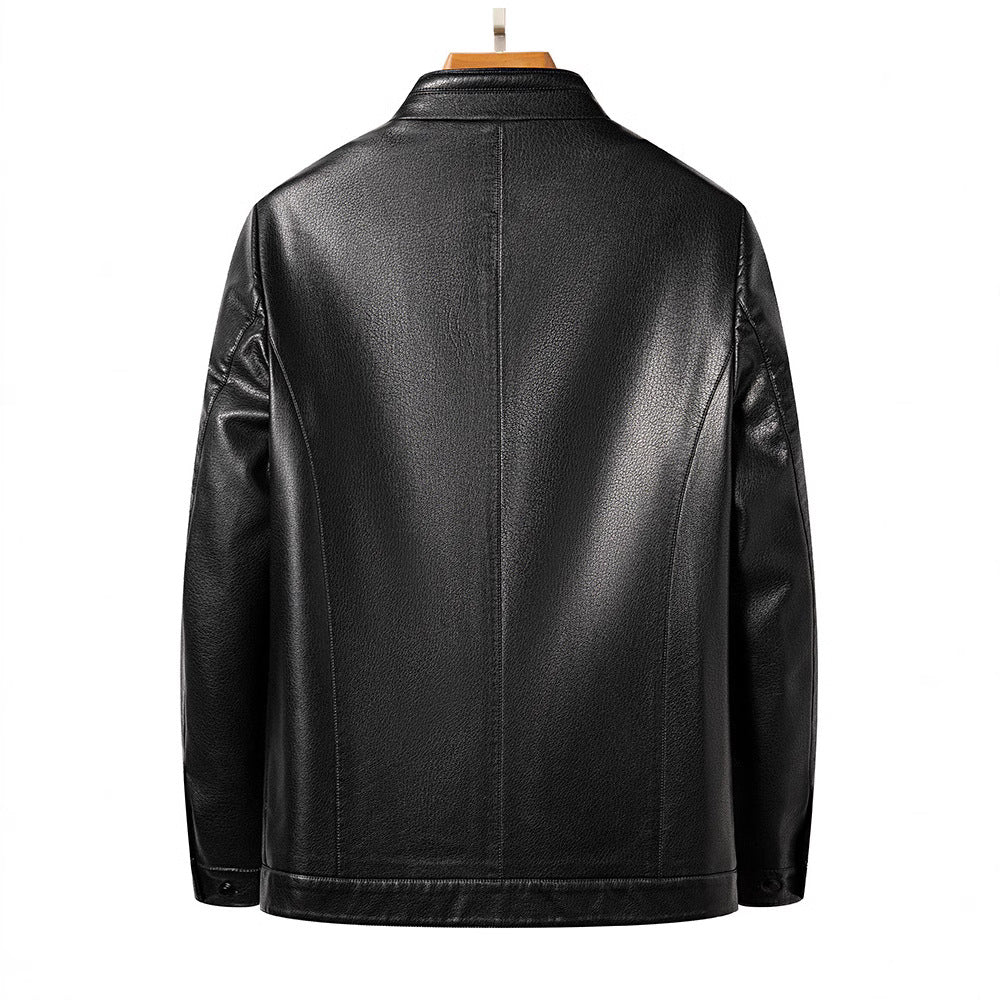 Casual faux leather jacket for men with a modern high collar and chic stylish details