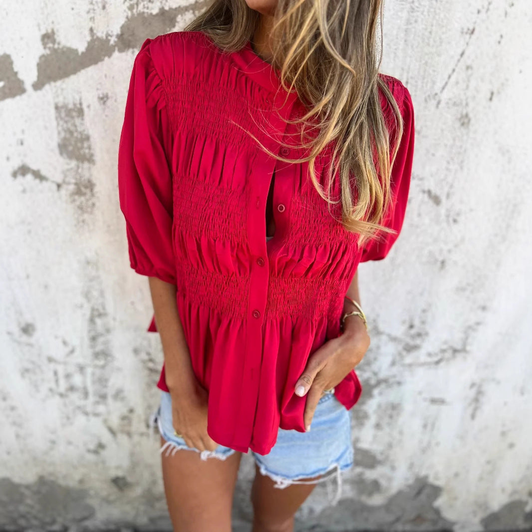 Women's blouse with gathered detail and button closure Lune London