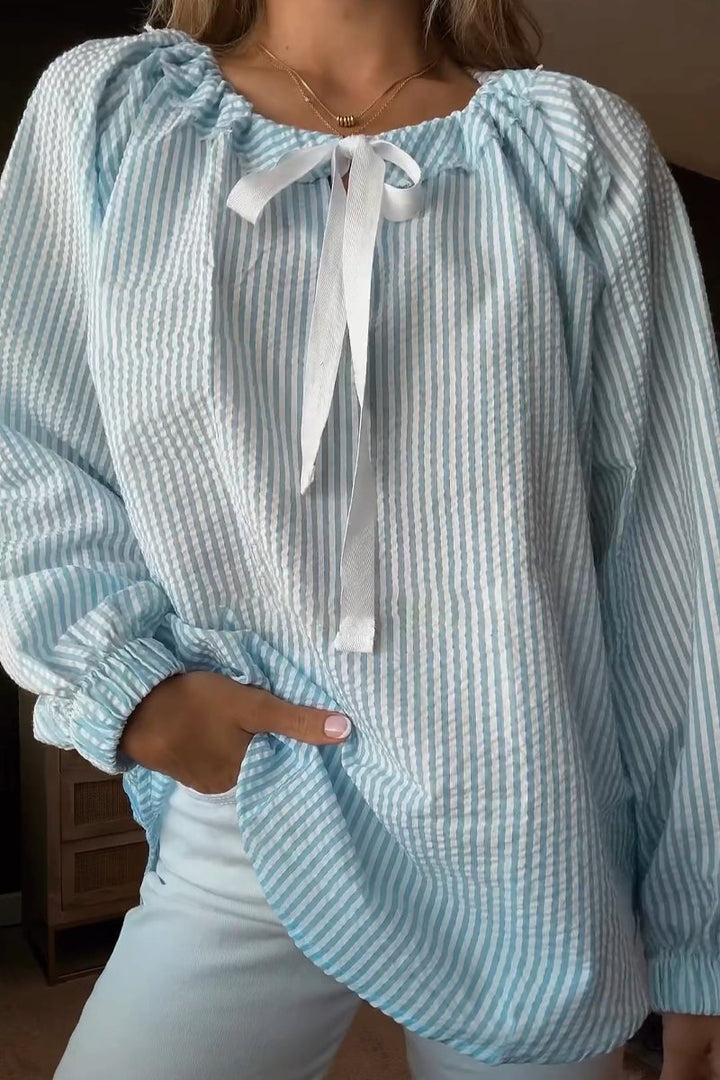 Ladies' blouse with elastic neckline and bow tie Lune London