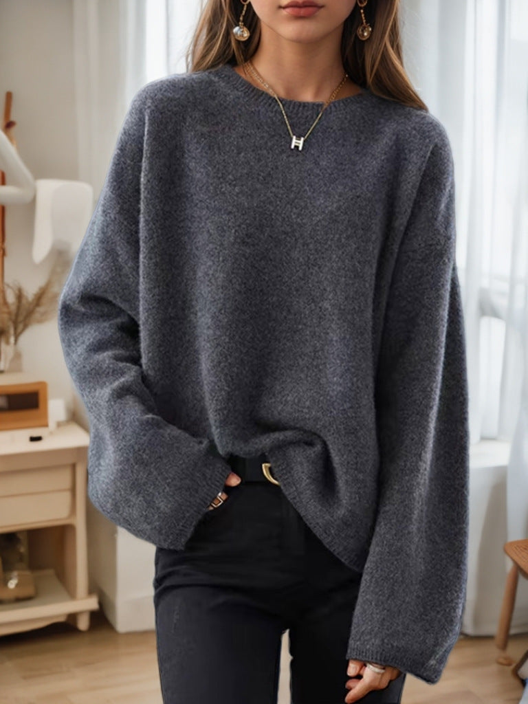 Ladies Comfortable Knit Sweater with Loose Fit and Wide Sleeves Lune London