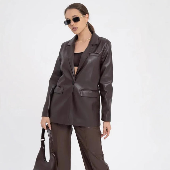 Minimalist and stylish synthetic leather blazer for women Lune London