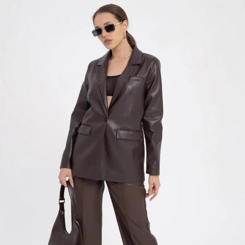 Minimalist and stylish synthetic leather blazer for women Lune London