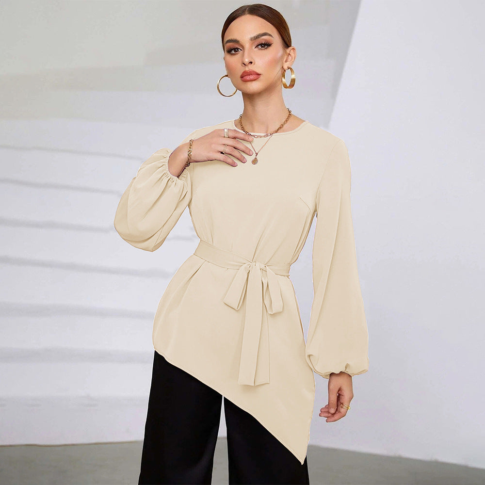Asymmetrical blouse for women with belt at the waist Chic & Stil
