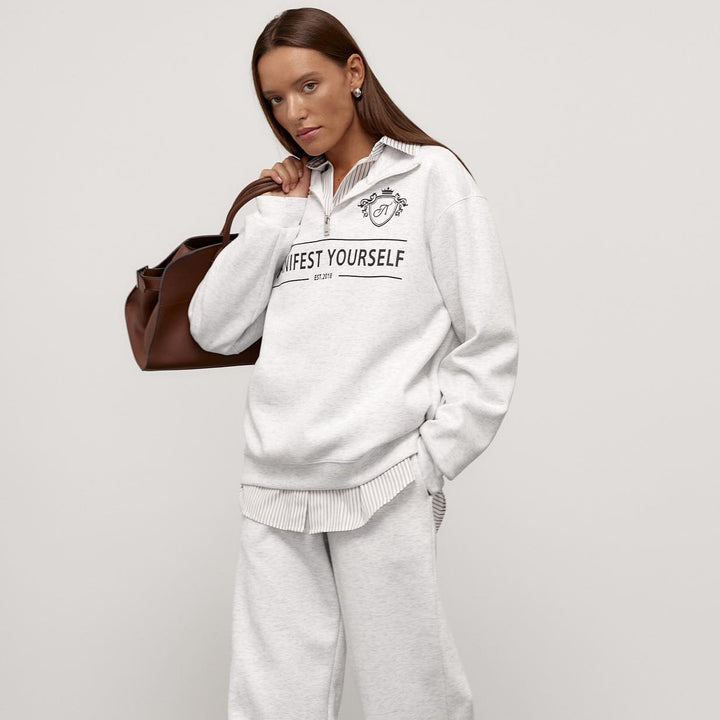 Fashionable women's sweatshirt with high collar and creative print Lune London