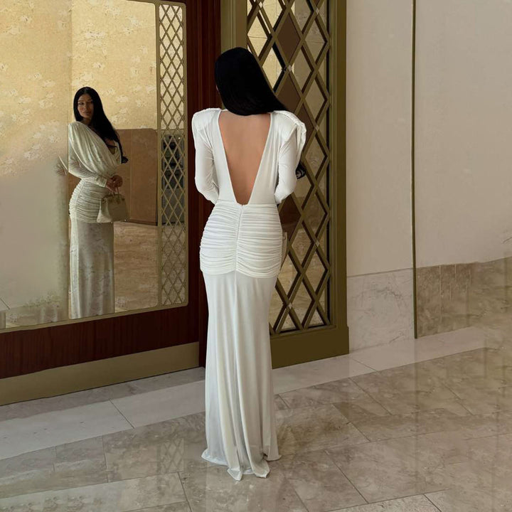 Elegant long dress for women with a refined draped design Lune London