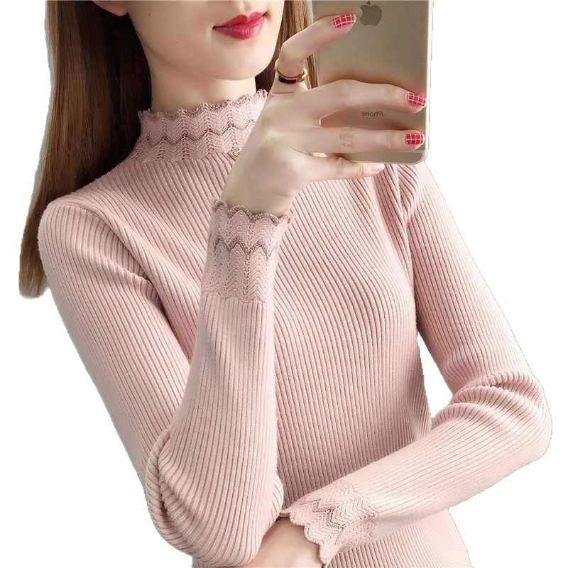 Pull en tricot pour femme avec col montant et motif en vagues Chic & Stil