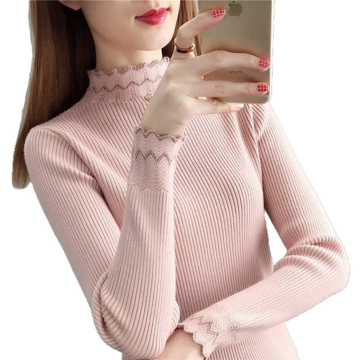 Pull en tricot pour femme avec col montant et motif en vagues Chic & Stil
