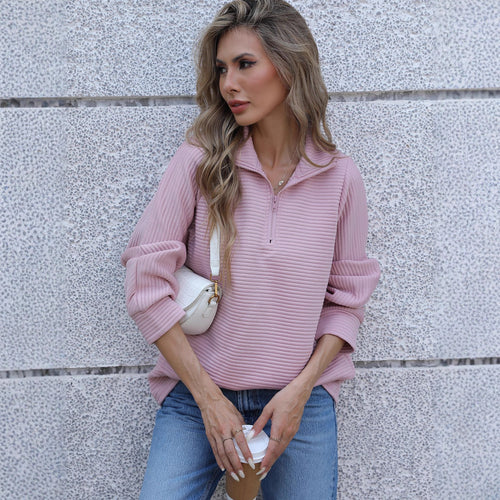 Pullover décontracté pour femmes avec fermeture éclair et texture côtes Chic & Stil