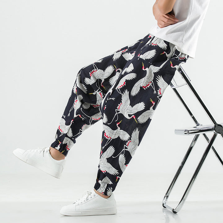 Casual Harem Pants for Men with Modern Print and Elastic Waist Lune London