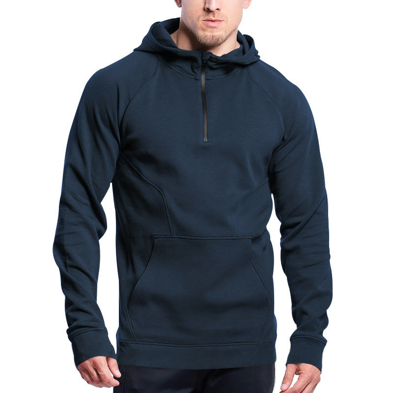 Men's sporty hooded sweatshirt with practical half-zip closure and side pockets Lune London