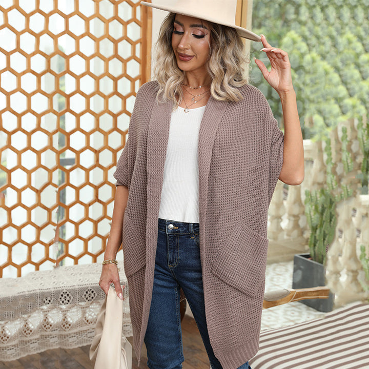 Ladies Chunky Knit Cardigan with Open Sleeves and Practical Pockets Lune London
