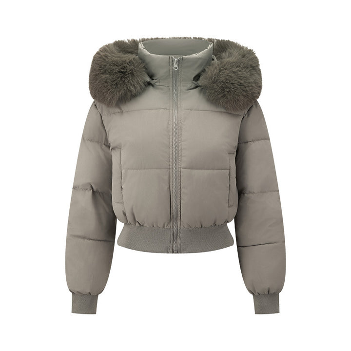 Lady short quilted jacket with removable faux fur collar Lune London