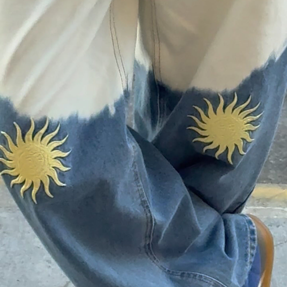Wide jeans for women with a unique sun pattern Lune London