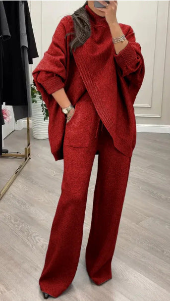 Ensemble en maille confortable pour femmes avec pull oversized et pantalon à jambes larges Chic & Stil