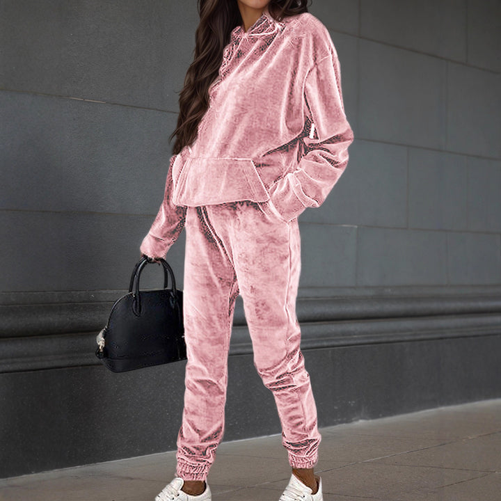 Ensemble de fleece sportif pour femmes avec capuche et taille élastique Chic & Stil