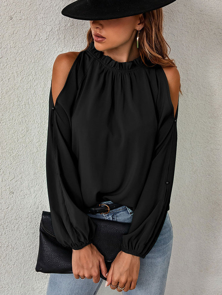 Women’S Blouse with Cool Shoulder Details and Elastic Sleeves Lune London