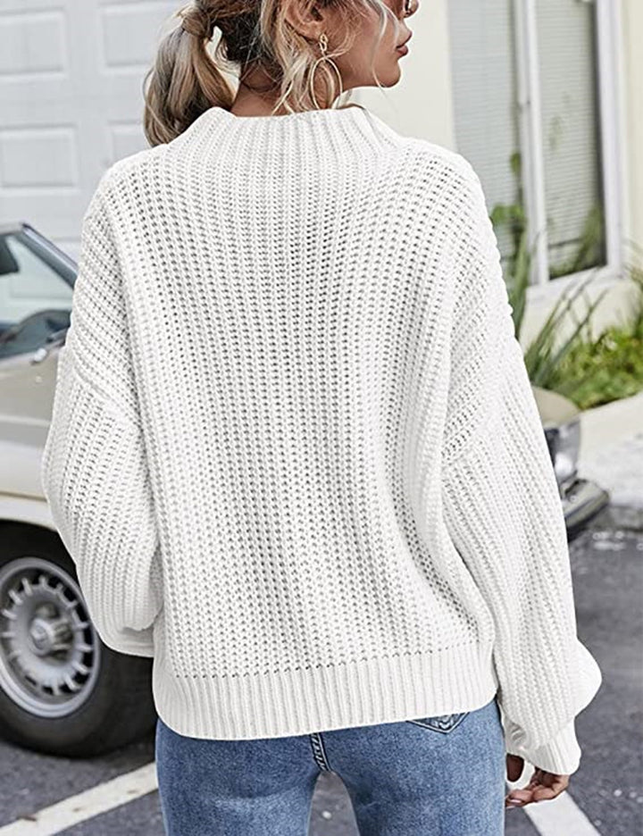 Chunky knit sweater for women with cable design and high collar Lune London