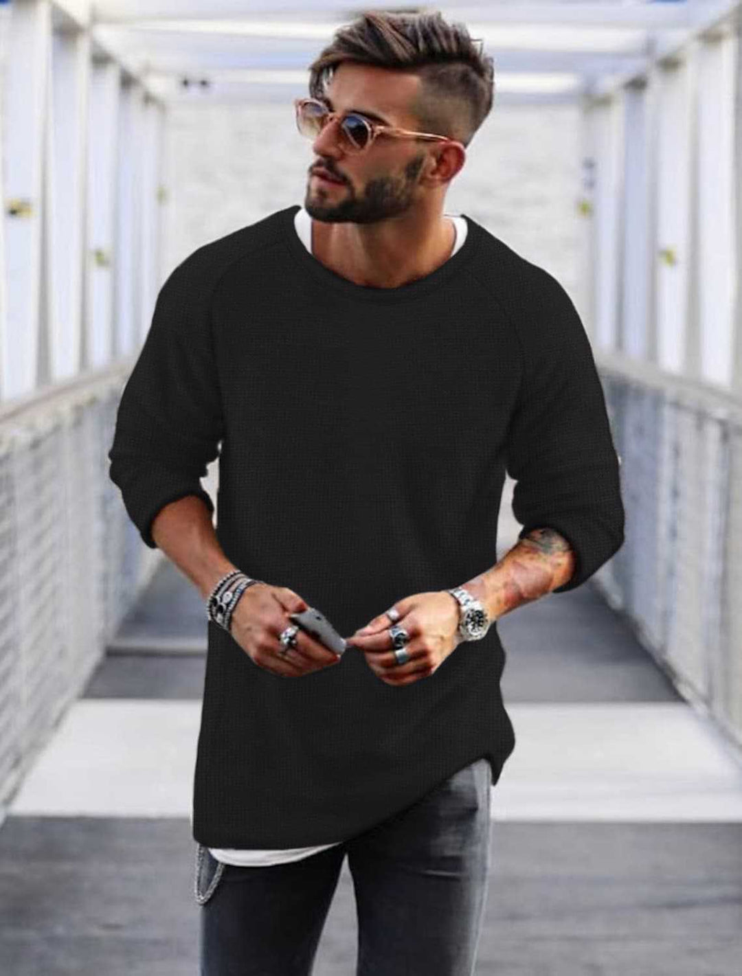 Casual men's sweater with an innovative knitted pattern Lune London