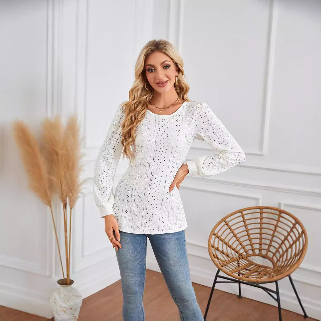 Women's blouse with airy diamond patterns and elegant puff sleeves Lune London