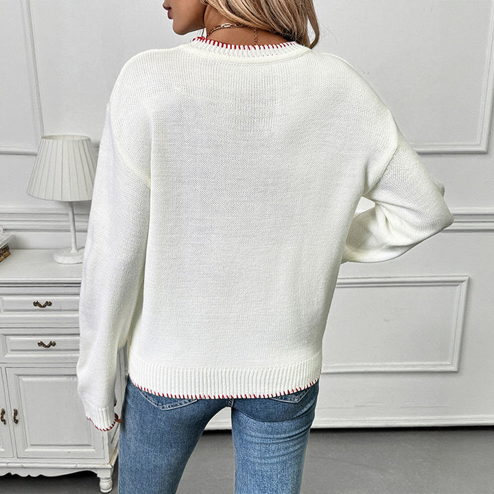 Women's sweater with strawberry pattern and ribbed details Lune London