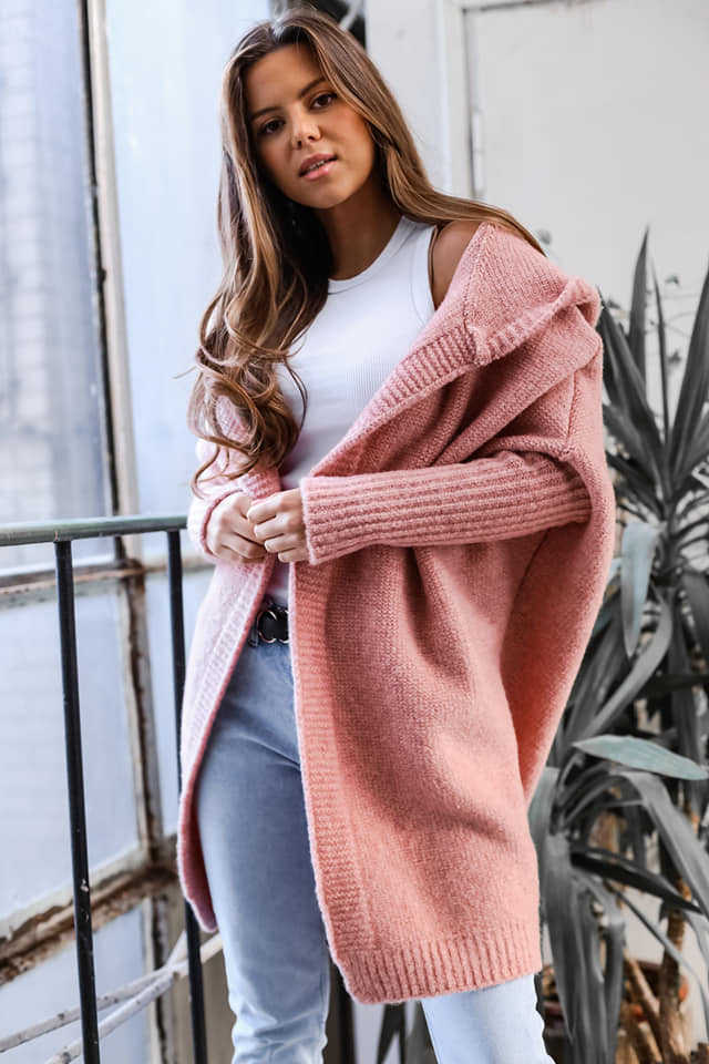 Women's Cozy Cardigan with Hood and Open Cut Lune London