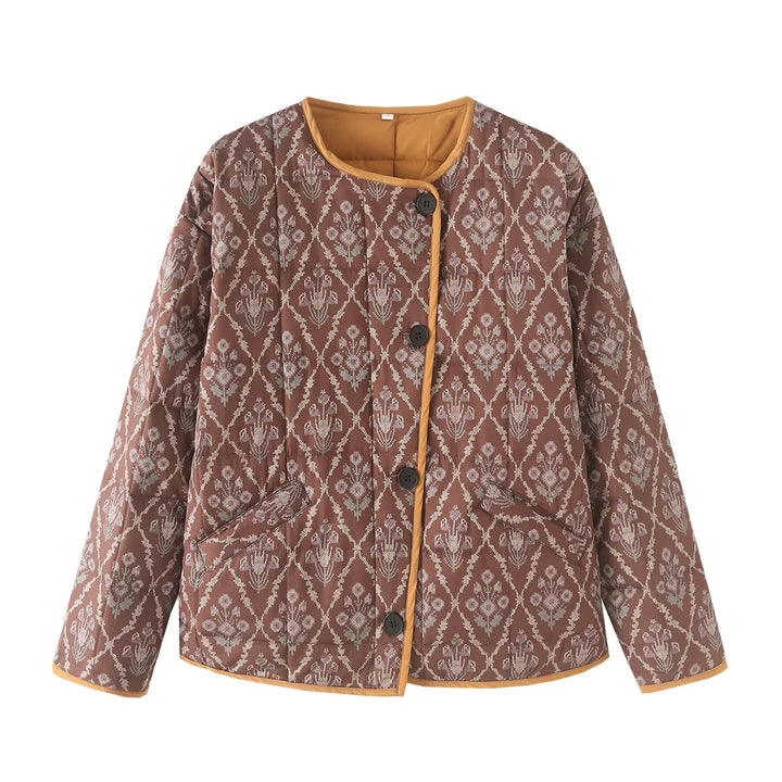 Quilted transitional jacket for women with floral design and practical pockets Lune London