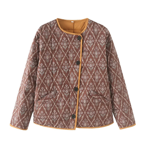 Quilted transitional jacket for women with floral design and practical pockets Lune London