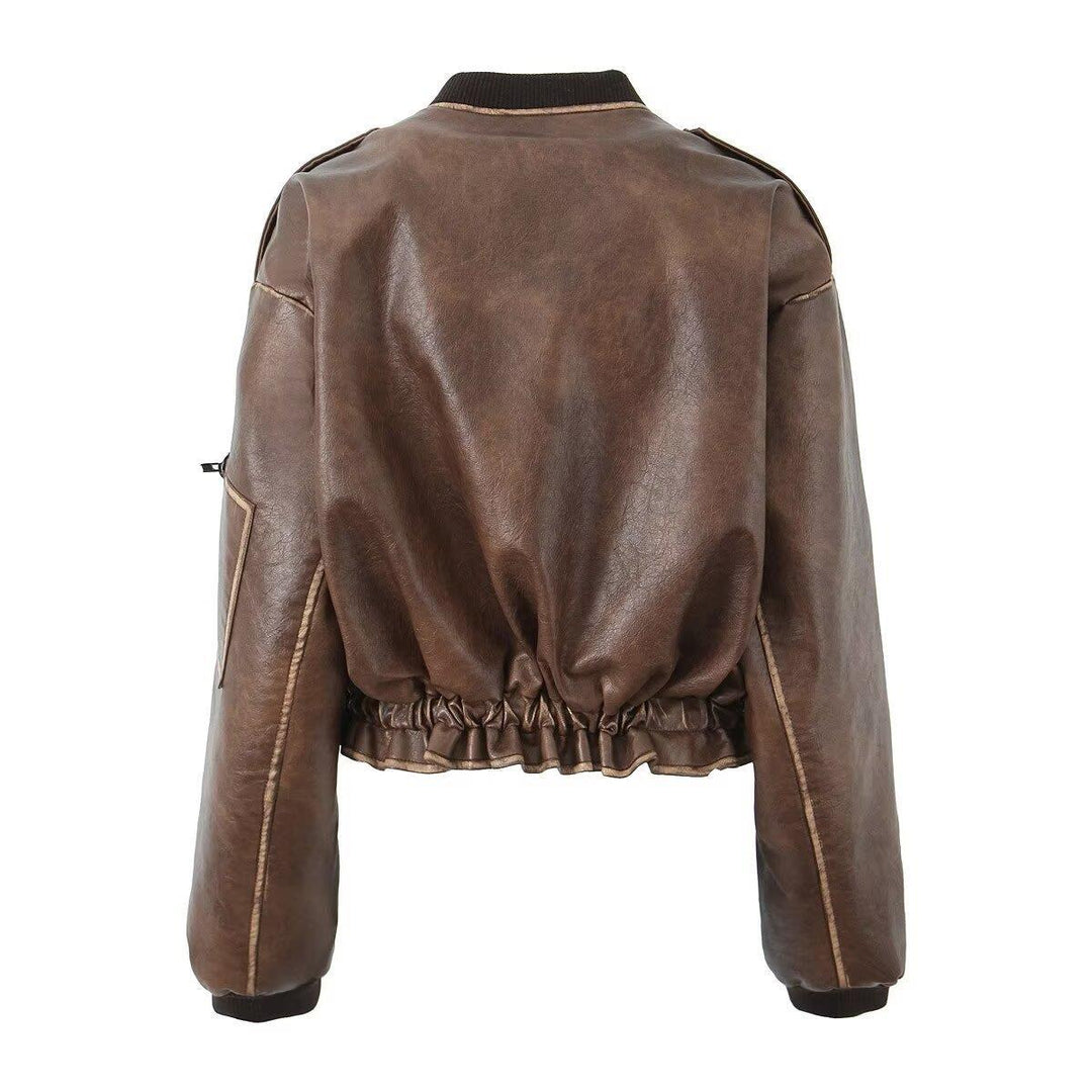 Biker jacket in faux leather for women with elegant striped details Lune London