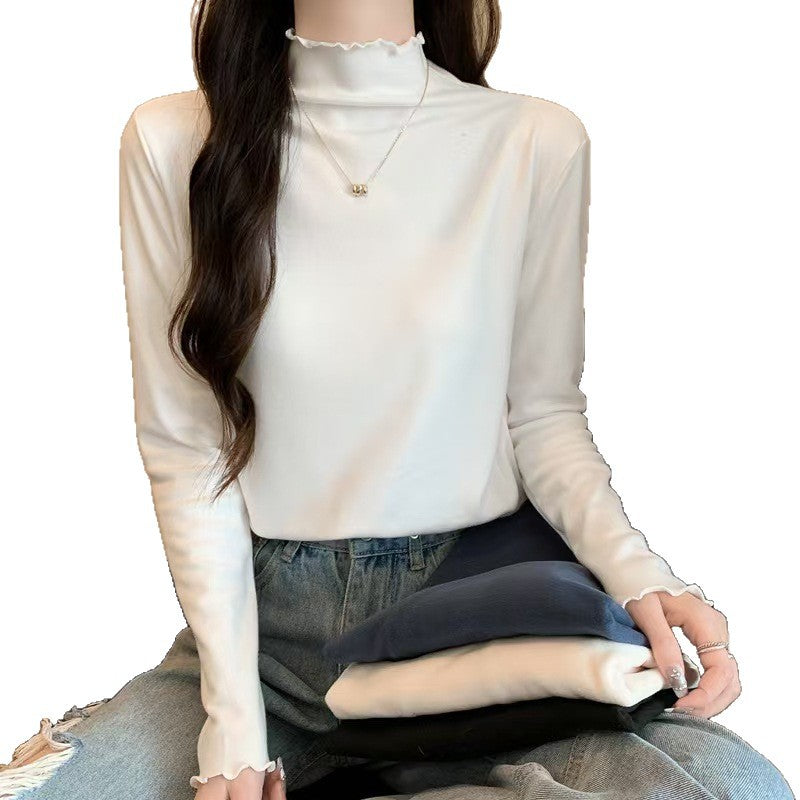Chemise à manches longues pour femme avec col montant sophistiqué et volants