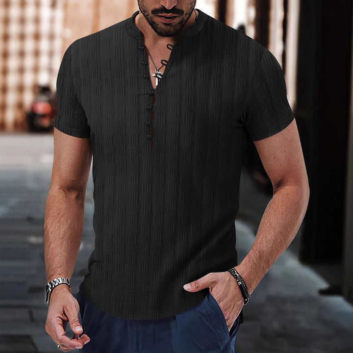 Short-sleeve structured shirt for men with modern button details Lune London