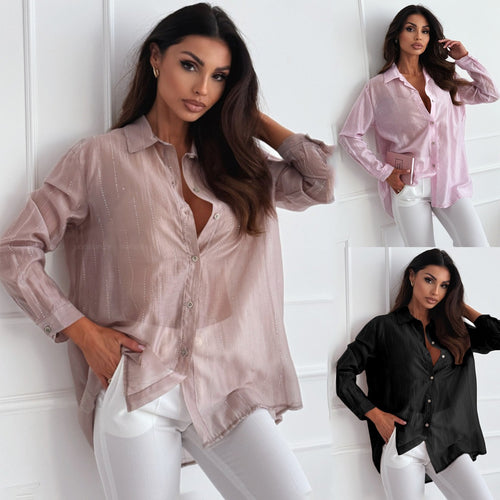 Women transparent blouse button Lune London
