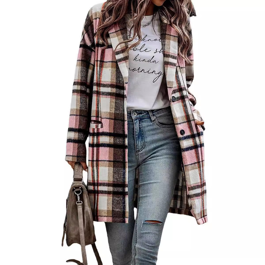 Oversized plaid coat for women with stylish pockets and turned-down collar Lune London