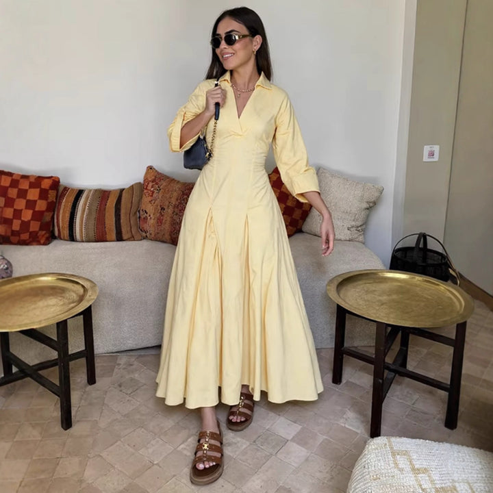 Shirt dress for ladies with an elegant V neckline and wide sleeves Lune London